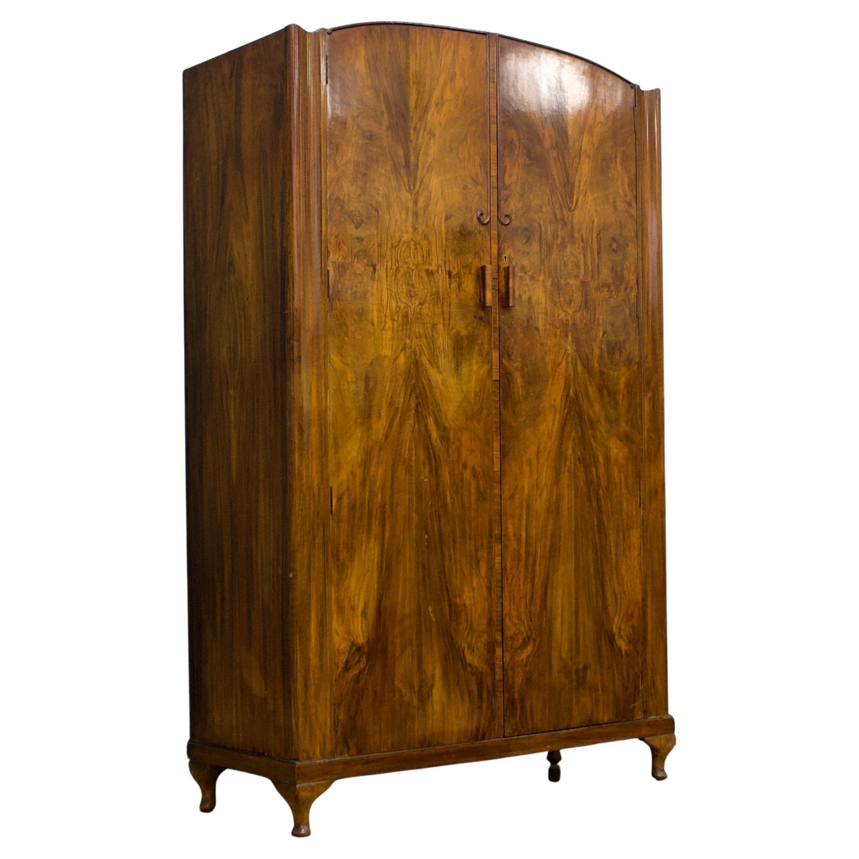 Vintage Art Deco Burr Walnut Wardrobe, 1930s