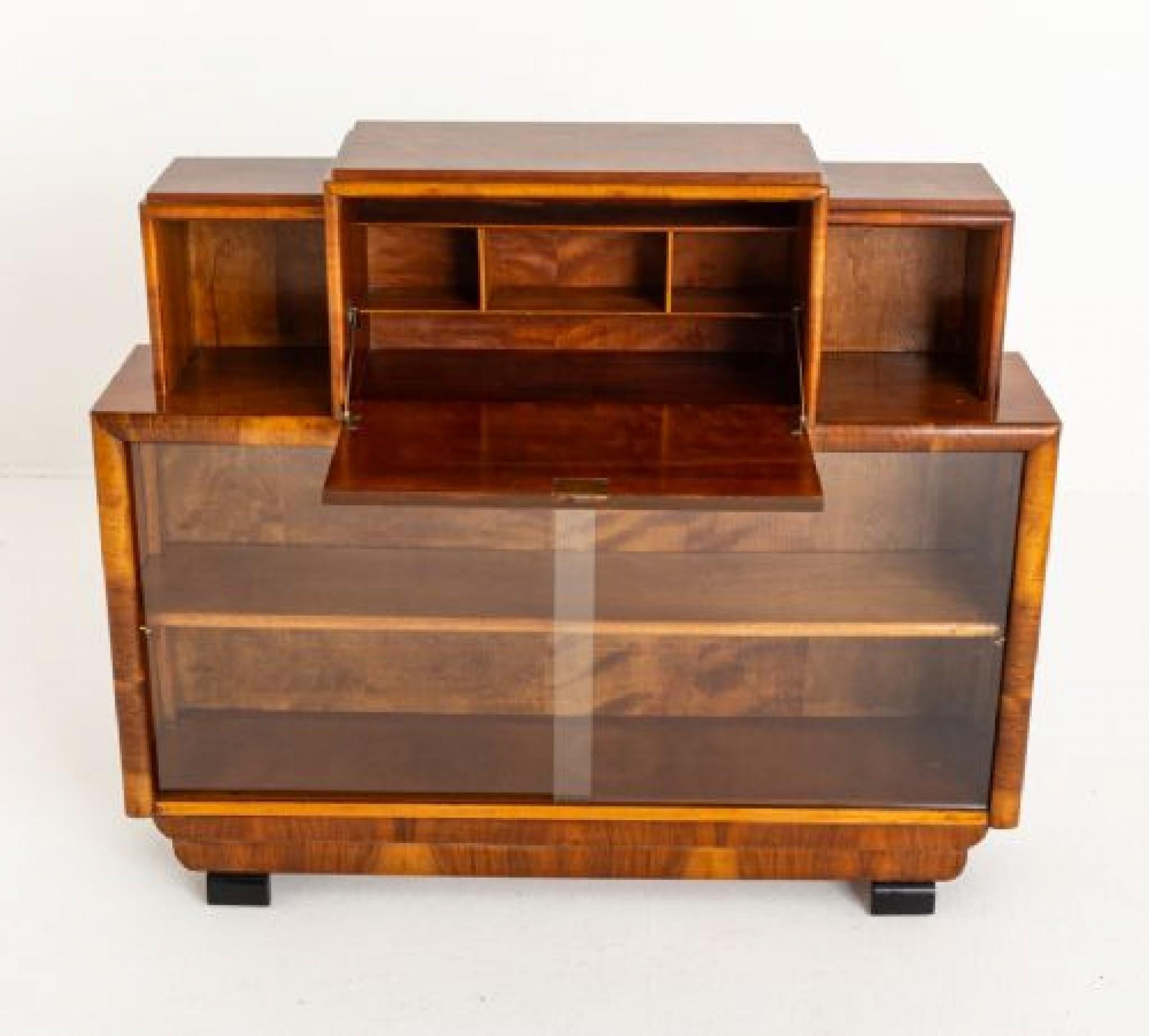 Vintage Art Deco Cabinet Walnut Bureau 1930 In Good Condition For Sale In Potters Bar, GB