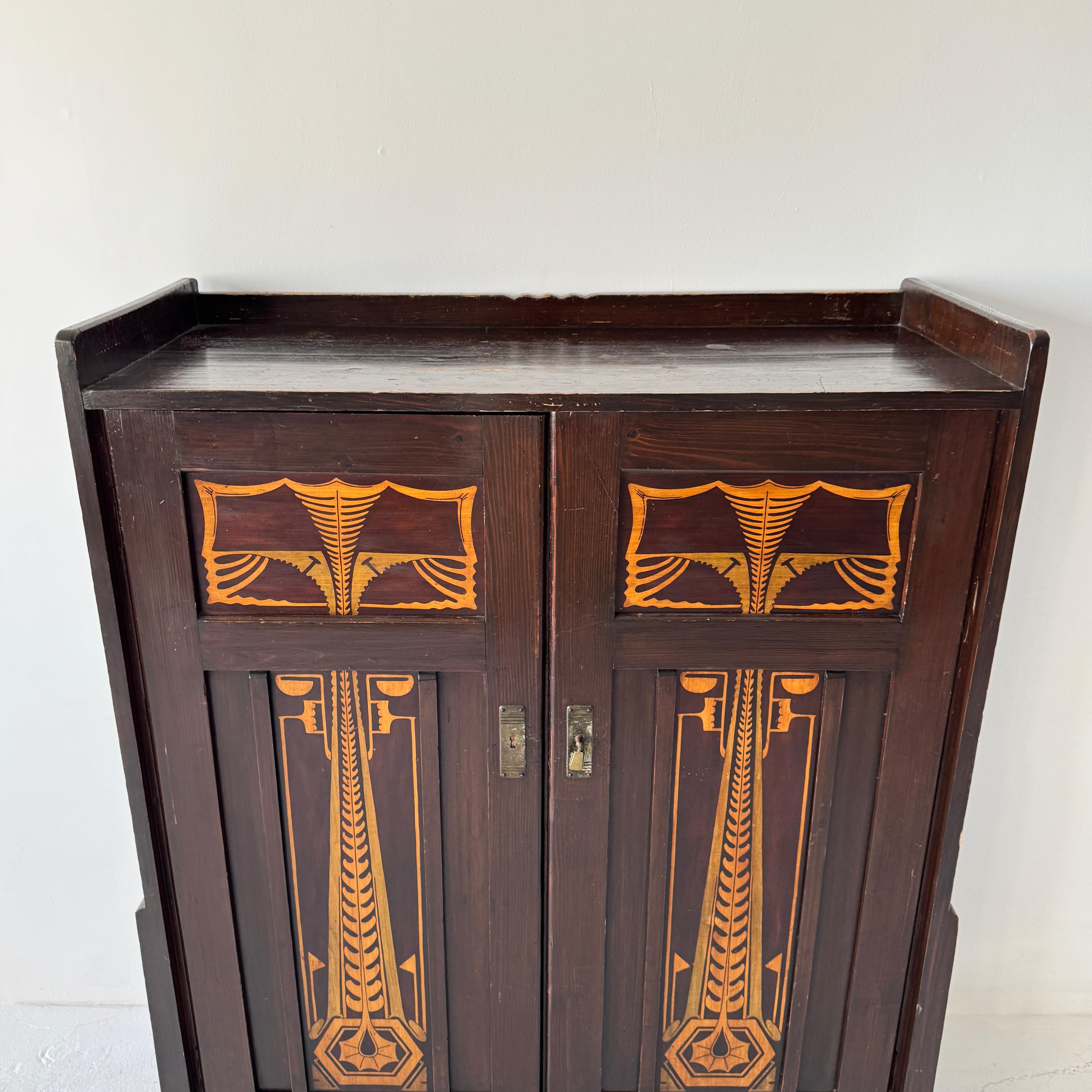 American Vintage Art Deco Cabinet with Art Nouveau Inlays For Sale