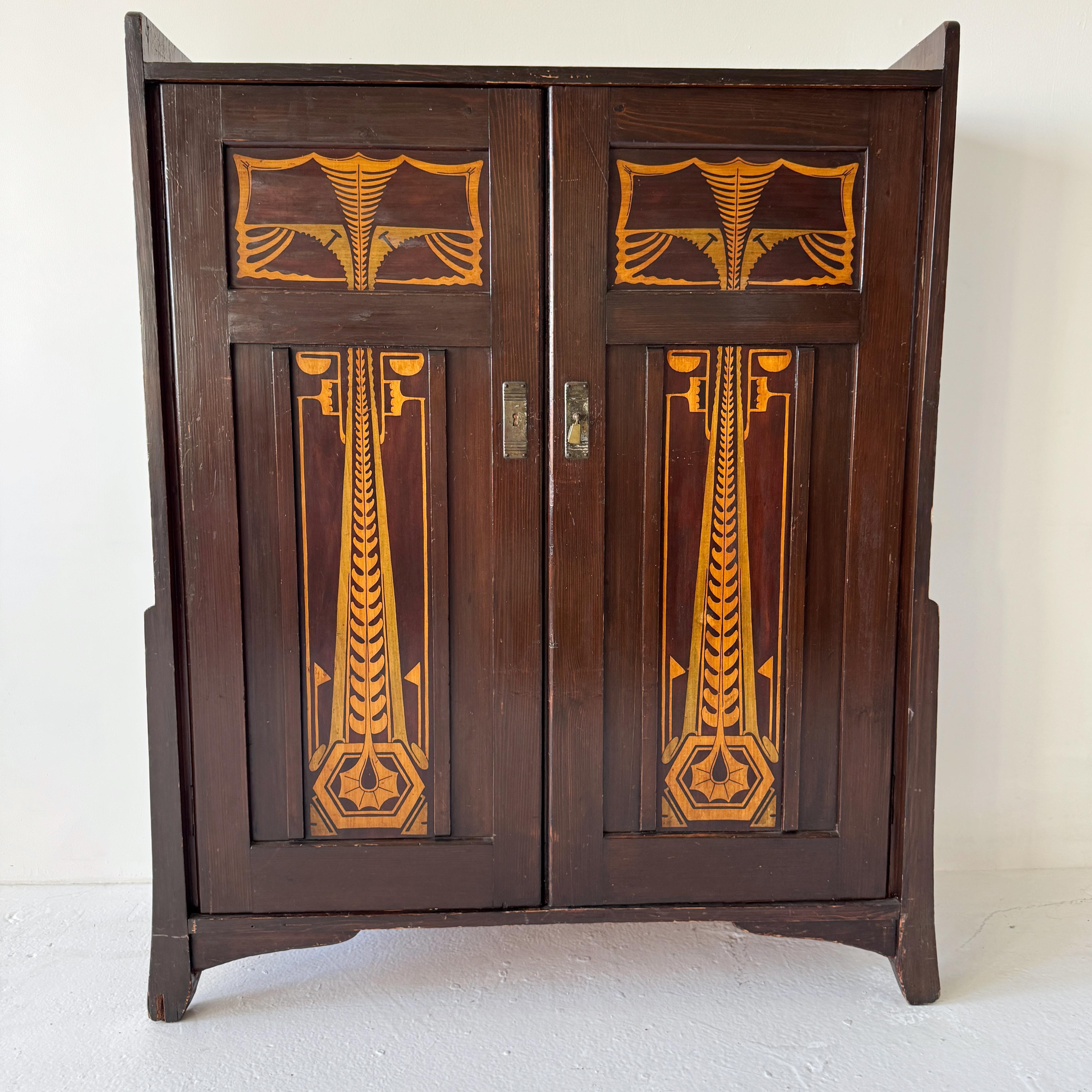 Hand-Crafted Vintage Art Deco Cabinet with Art Nouveau Inlays For Sale