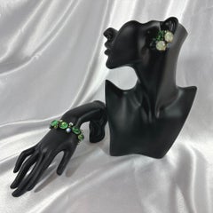 Vintage Art Deco Cabochon Glass & Rhinestones Set of Bracelet & Earrings