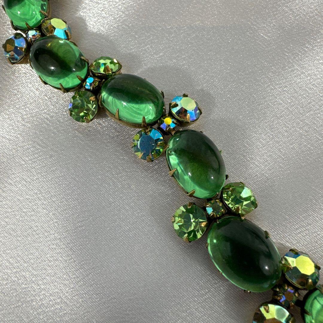 Vintage Art Deco Cabochon Glass & Rhinestones Set of Bracelet & Earrings  Excellent état - En vente à Jacksonville, FL