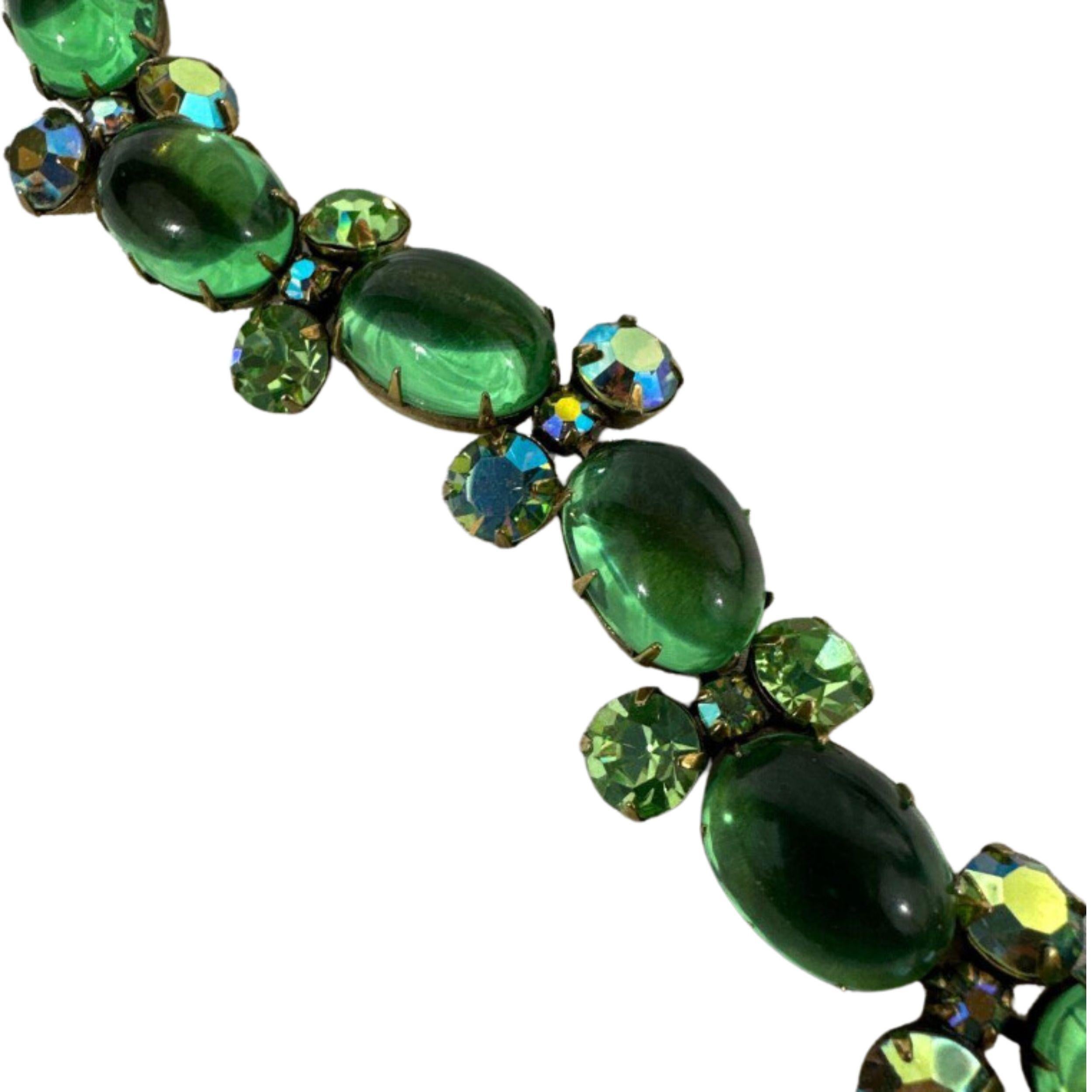 Vintage Art Deco Cabochon Glass & Rhinestones Set of Bracelet & Earrings For Sale 3