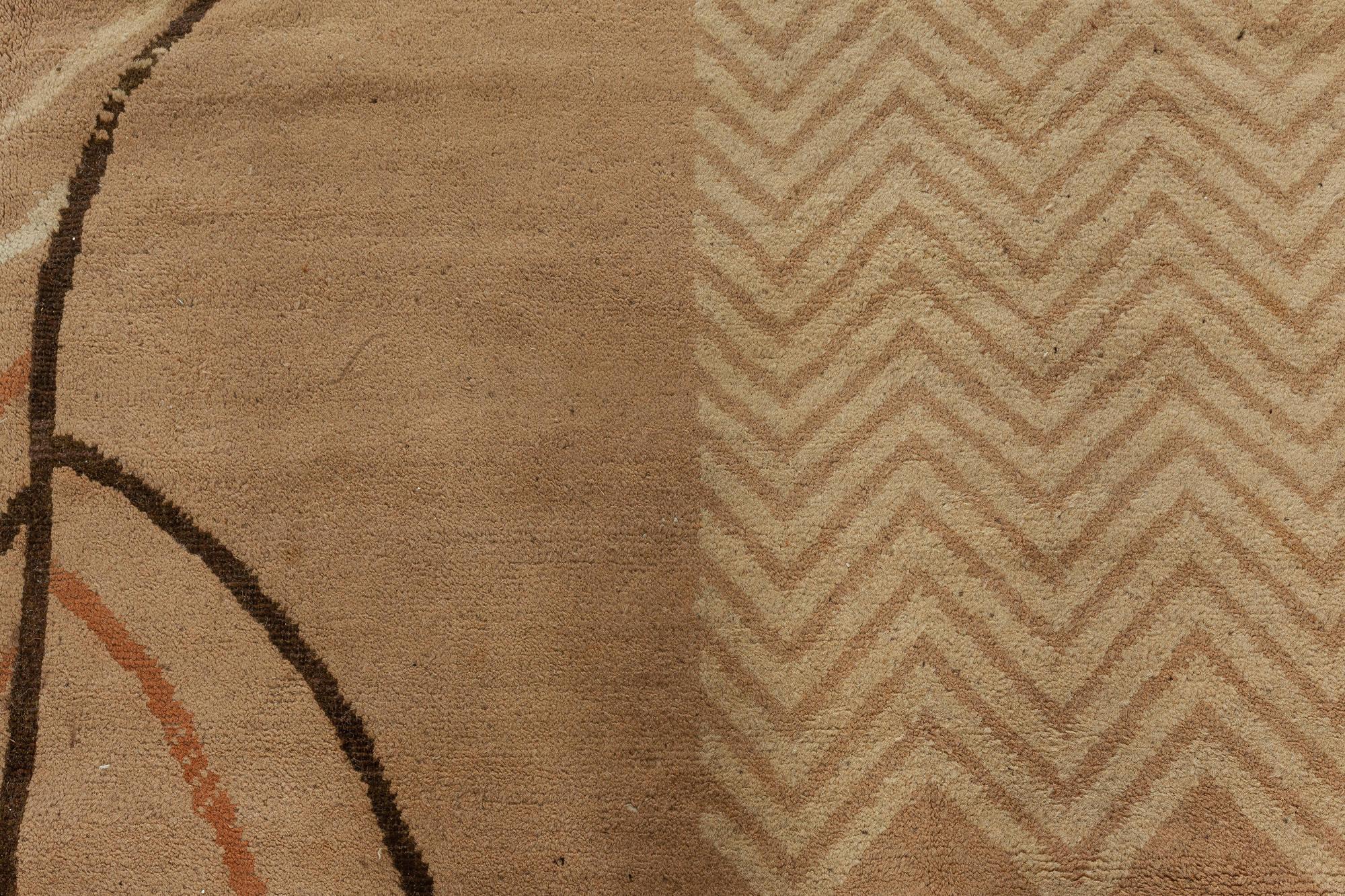 Vintage Art Deco Camel, beige, brown handwoven wool rug
Size: 13'5