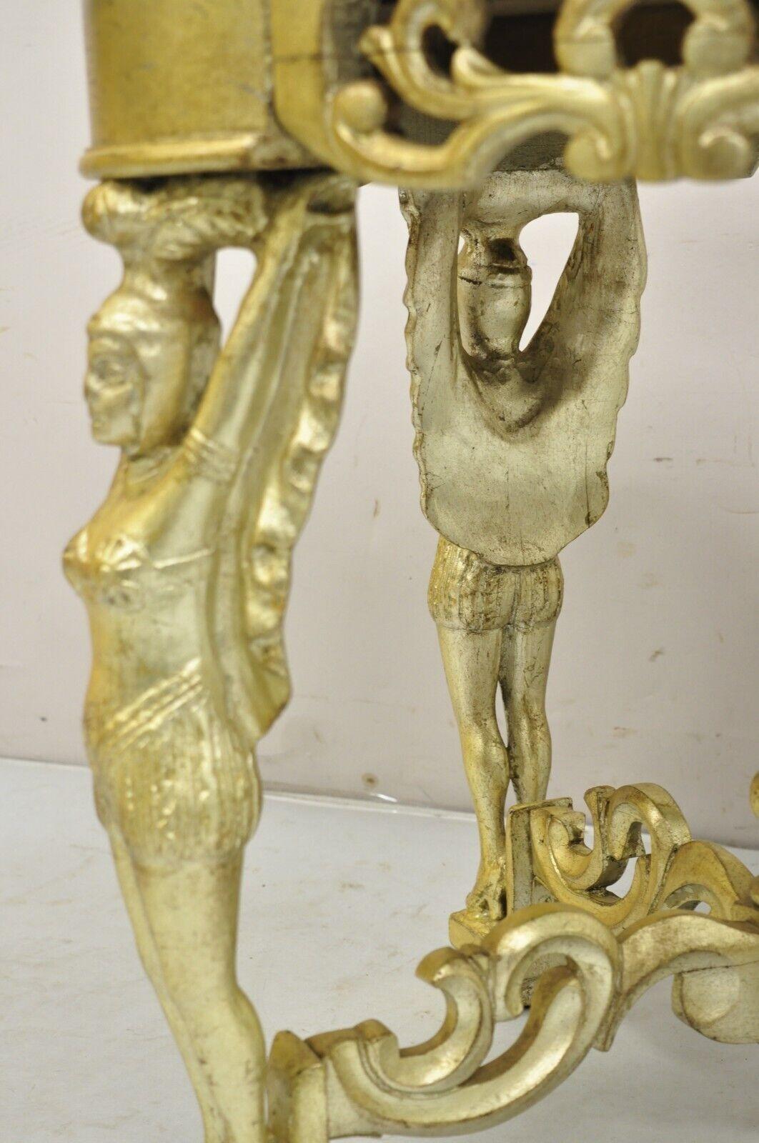Runder Vintage-Couchtisch/Beistelltisch, geschnitzte weibliche Tänzerin, Silber, Gold, Art déco im Angebot 7