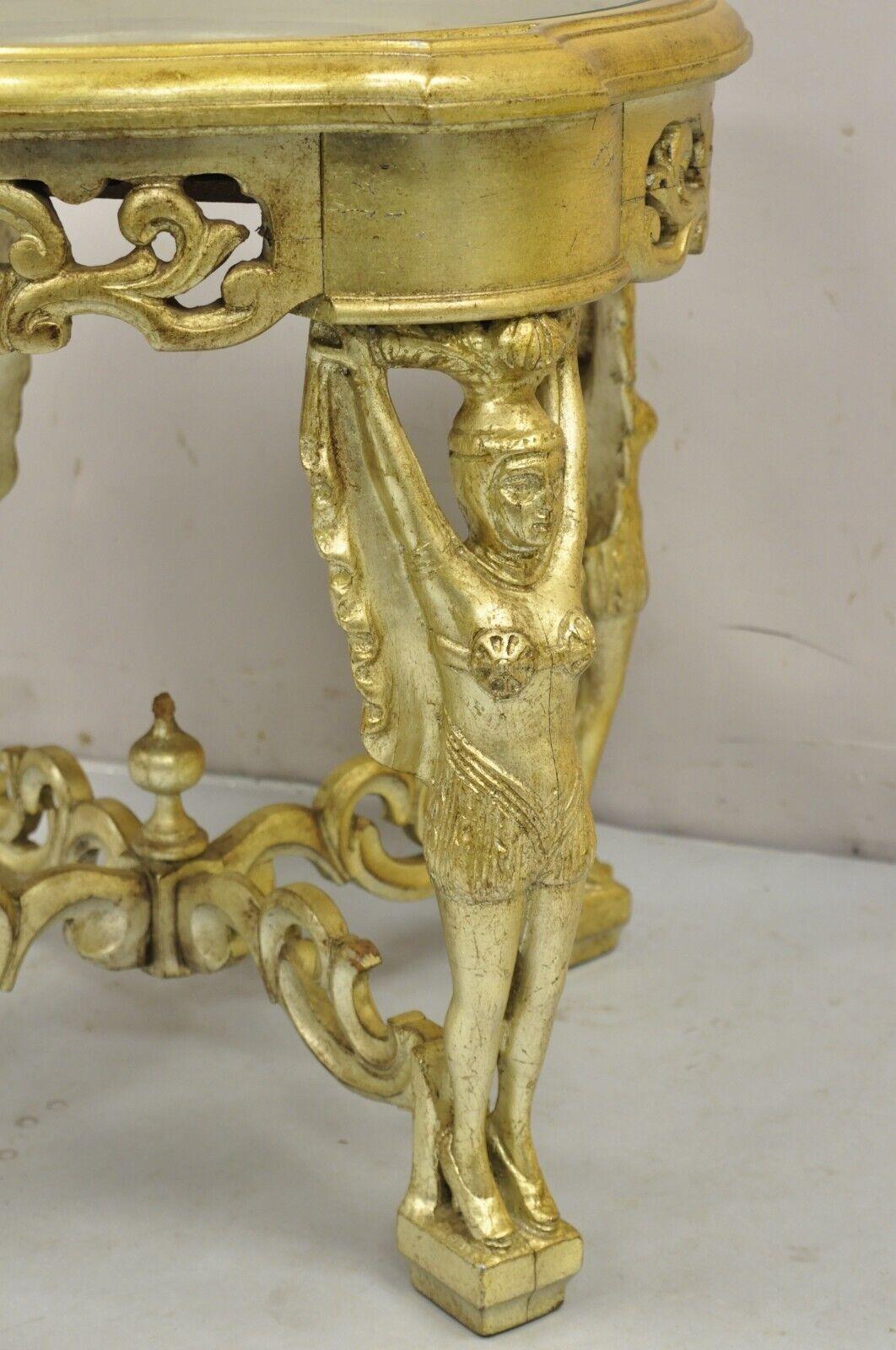 Runder Vintage-Couchtisch/Beistelltisch, geschnitzte weibliche Tänzerin, Silber, Gold, Art déco im Angebot 1