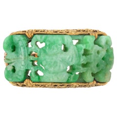 Vintage Art Deco Carved Jade Ring Buddha 14k Yellow Gold Sz 6 Filigree Jewelry