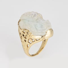 Vintage Art Deco Carved Moonstone Cameo Ring 14k Yellow Gold Sz 5 Fine Jewelry
