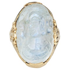 Antique Art Deco Carved Moonstone Cameo Ring 14k Yellow Gold Sz 5 Fine Jewelry