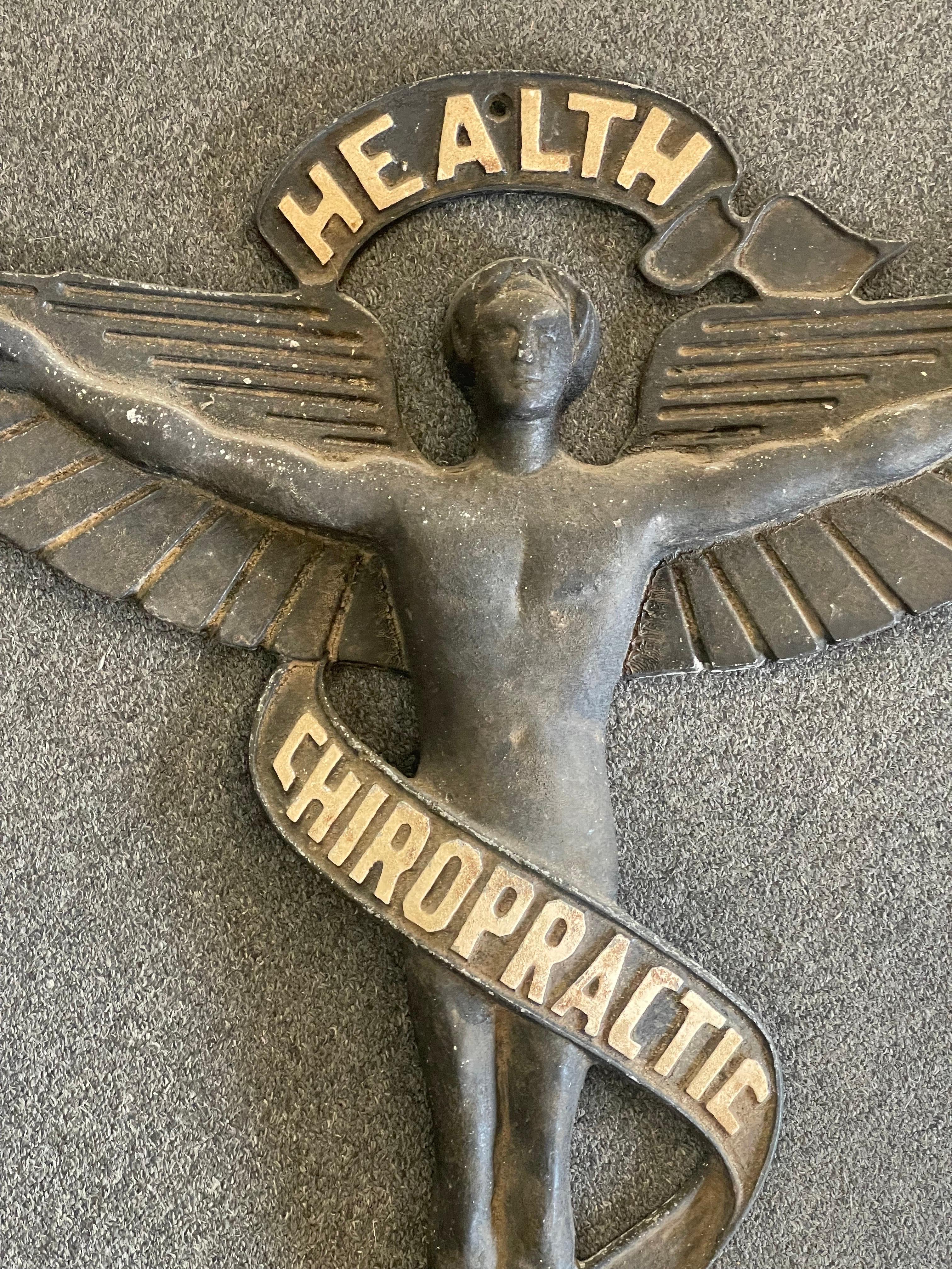 Vintage Art Deco Cast Aluminum Caduceus Chiropractic Sign 4