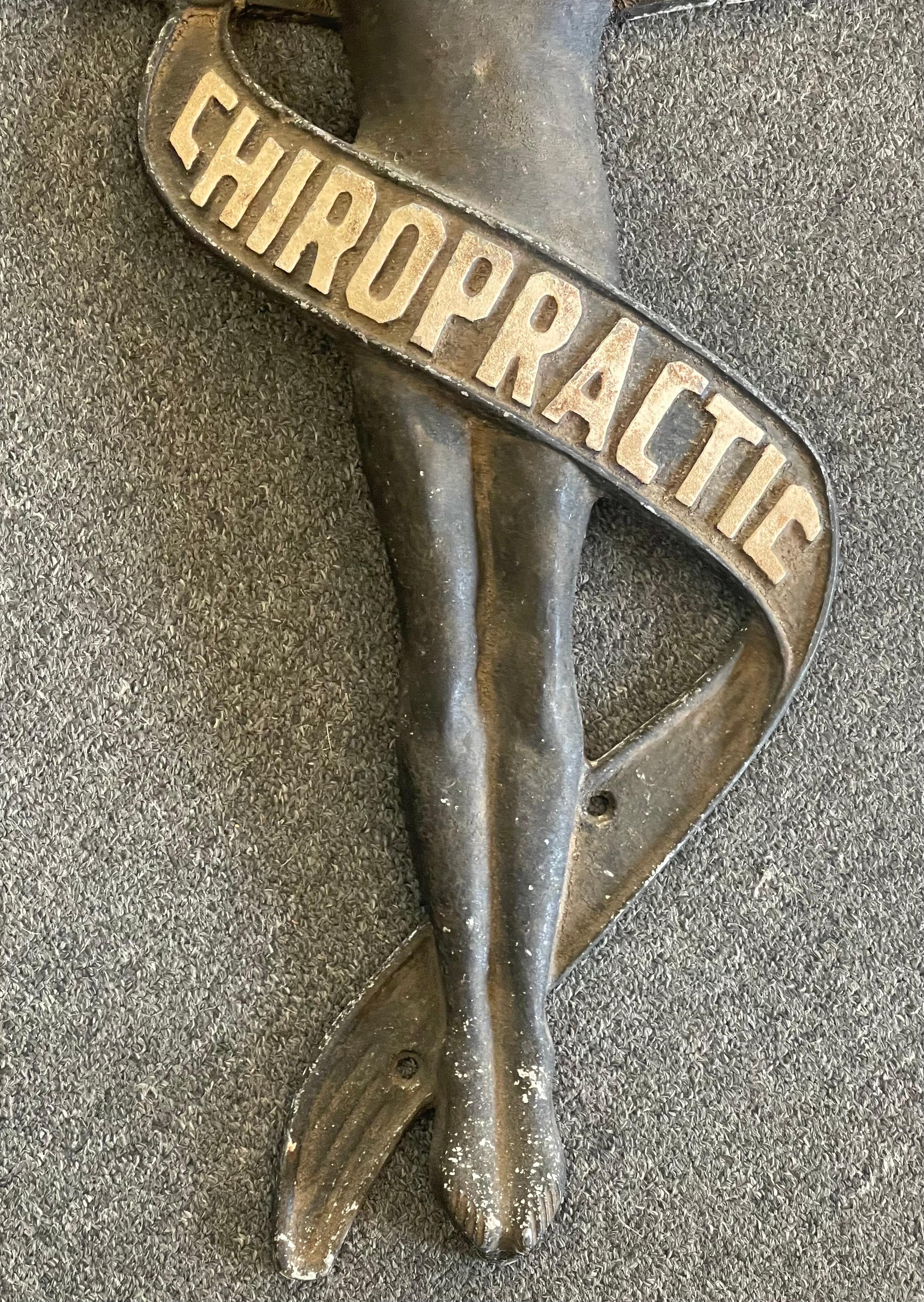 20th Century Vintage Art Deco Cast Aluminum Caduceus Chiropractic Sign