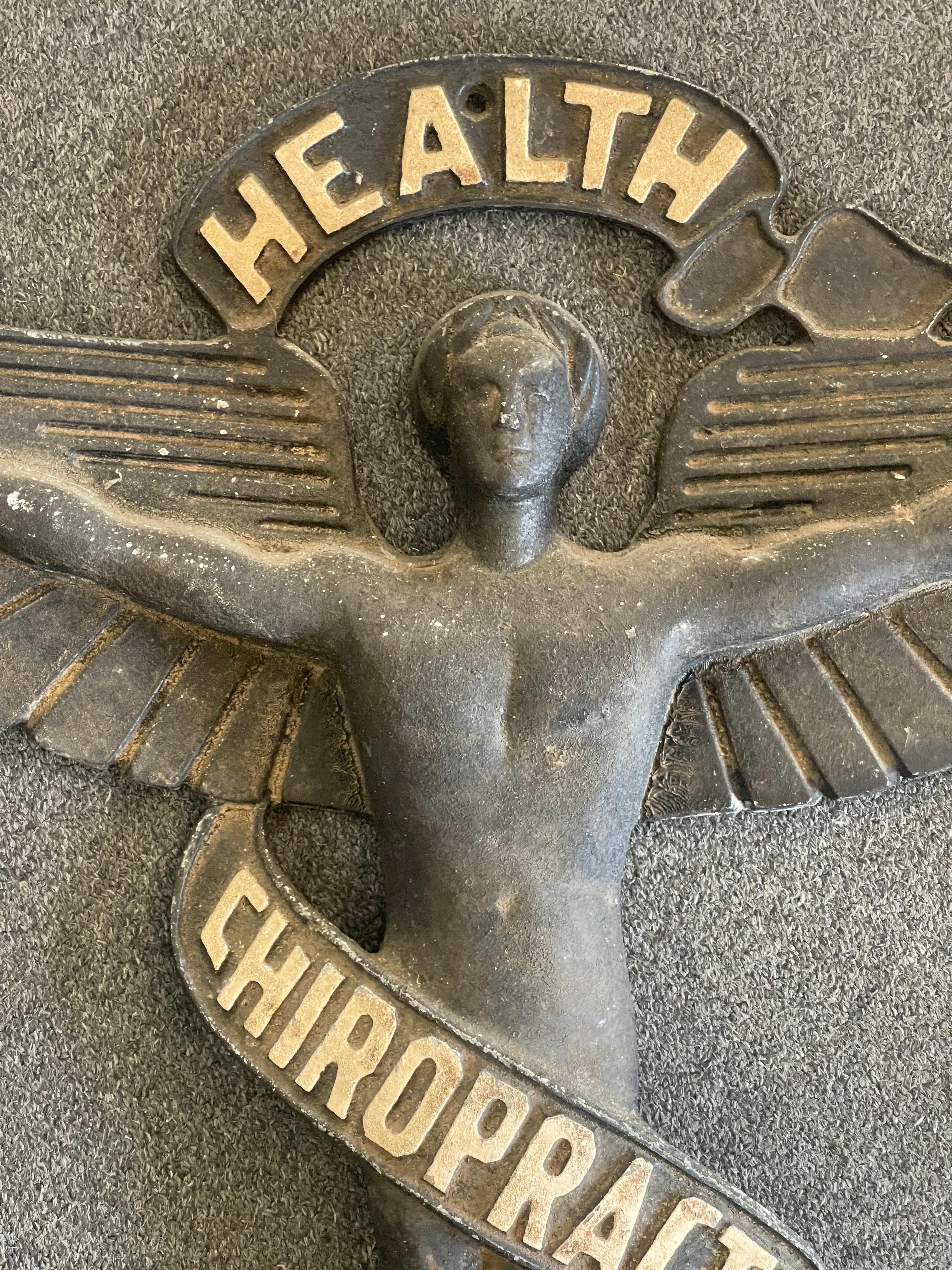 Vintage Art Deco Cast Aluminum Caduceus Chiropractic Sign 1