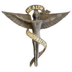 Vintage Art Deco Cast Aluminum Caduceus Chiropractic Sign