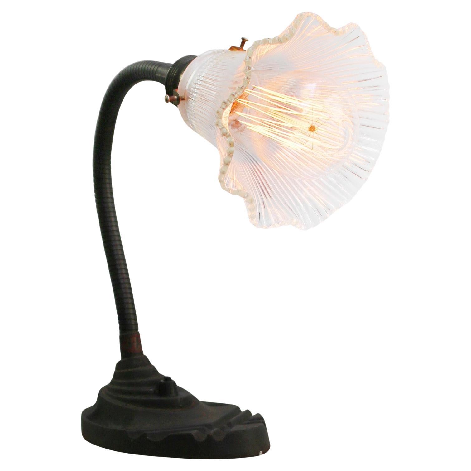 Vintage Art Deco Cast Iron Holophane Glass Table Desk Light For Sale at 1stDibs