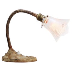 Vintage Art Deco Cast Iron Holophane Glass Table Desk Light