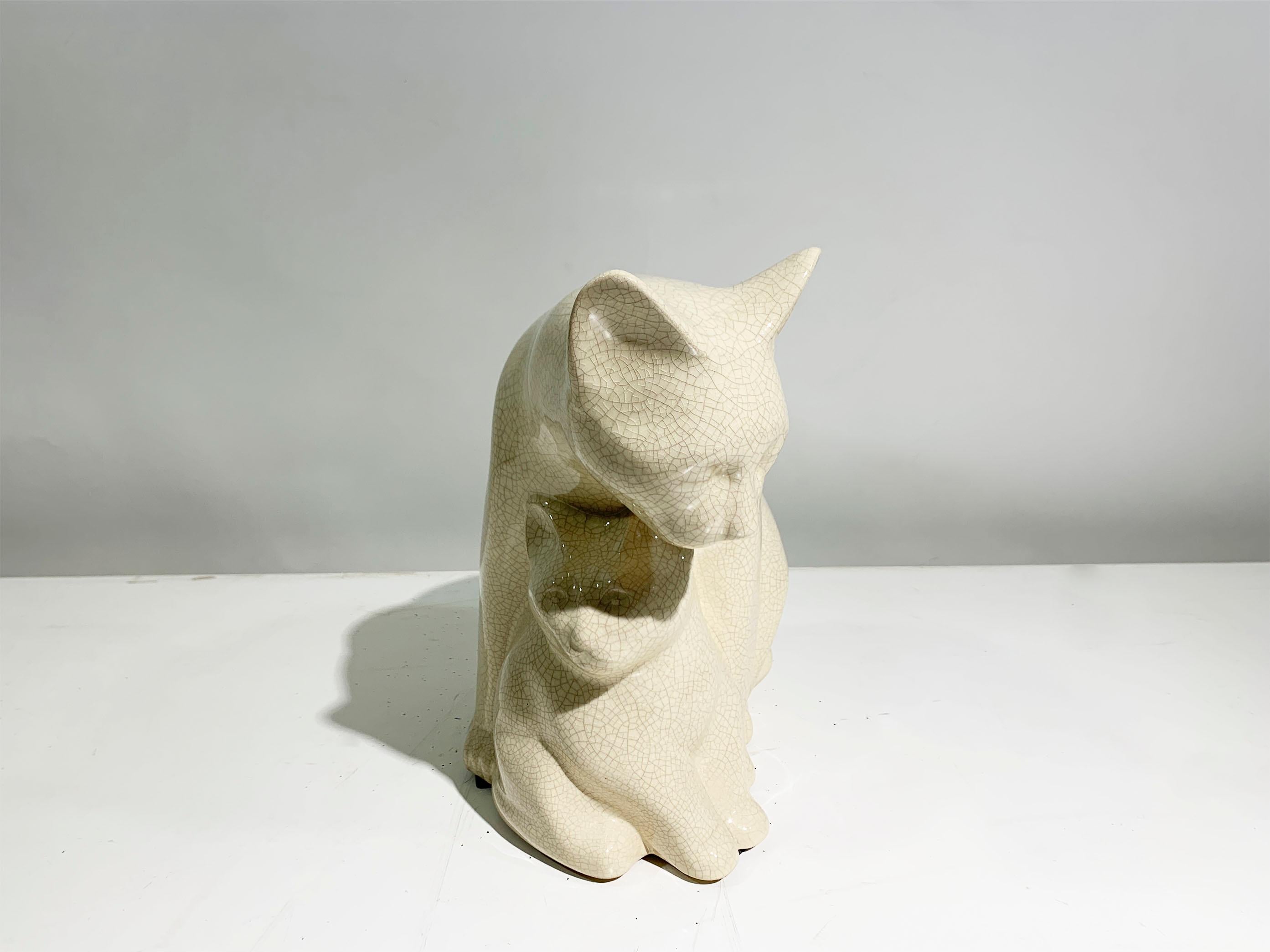 Ceramica Scultura di gatti Art Deco d'epoca firmata 