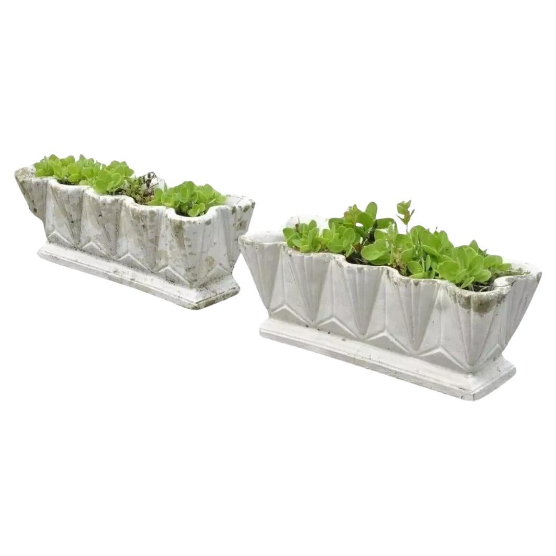 Vintage Art Deco Cement Concrete Scalloped Geometric Garden Planter Pot - a Pair