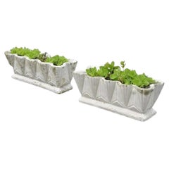 Vintage Art Deco Cement Concrete Scalloped Geometric Garden Planter Pot - a Pair