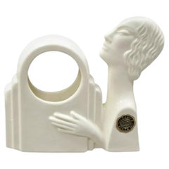 Vintage Art Deco Ceramic Figural Bohemian White Clock Case Czechoslovakia
