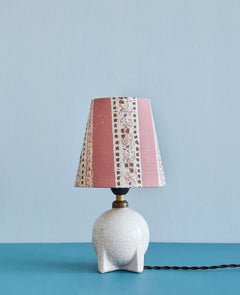 Vintage Art Déco Ceramic Table Lamp with Customized Pink Shade, France, 1920s