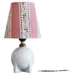Vintage Art Déco Ceramic Table Lamp with Customized Pink Shade, France, 1920s