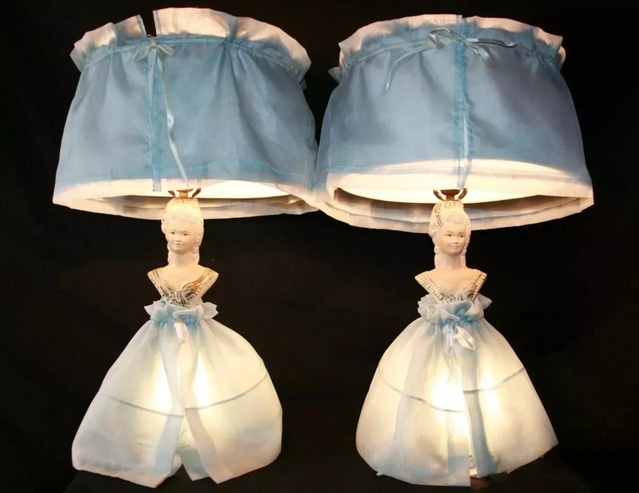 Vintage Art Deco Chalkware Damenbüste in Kleid Figurale Vintage-Tischlampen P004 - ein Paar im Angebot 5