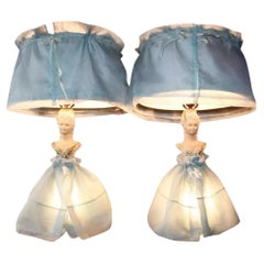 Vintage Art Deco Chalkware Lady Bust in Dress Figural Table Lamps P004 - a Pair