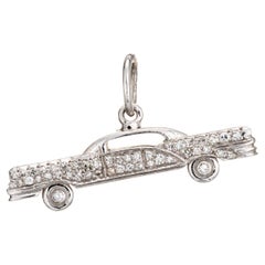 Antique Art Deco Charm 60s Car Diamond Platinum Pendant Fine Estate Jewelry