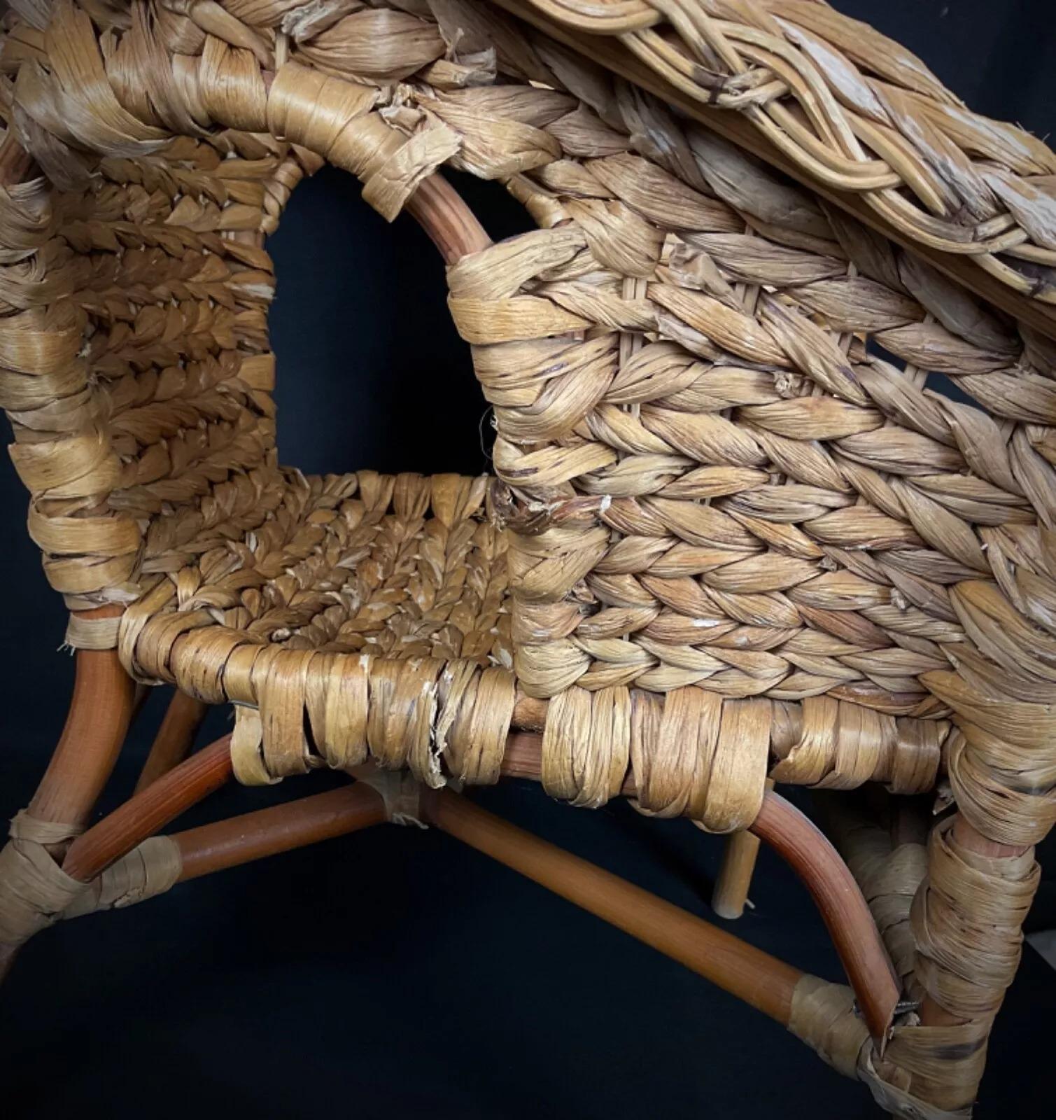 Add a touch of vintage charm to your decor with this beautiful Art Deco child’s armchair, crafted in handwoven wicker. This delightful chair from France combines rustic elegance with a nostalgic Art Deco aesthetic, making it a unique addition to any