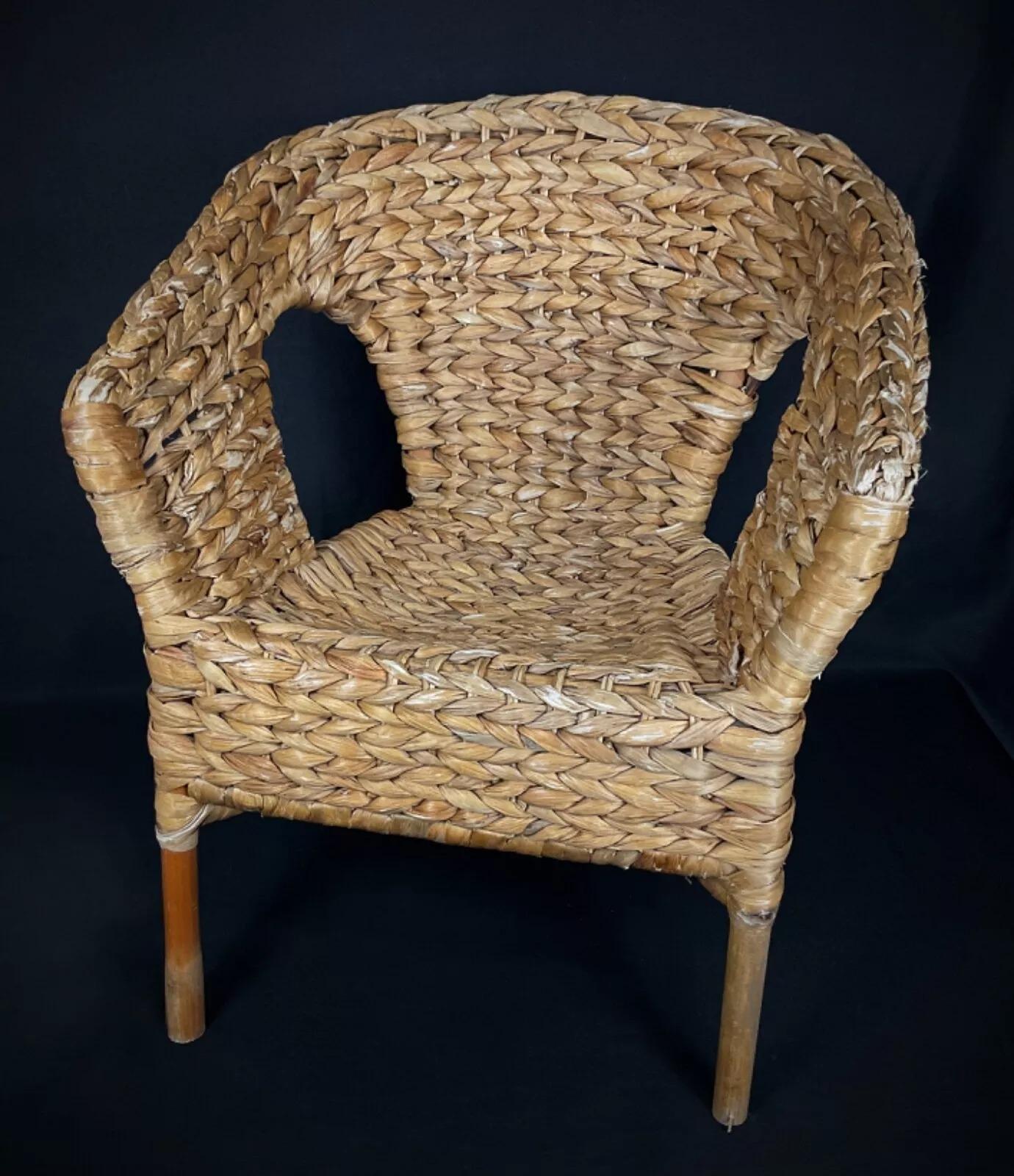 Early 20th Century Vintage Art Deco Child's Wicker Armchair – Handwoven Wicker, French - 2Y336 For Sale
