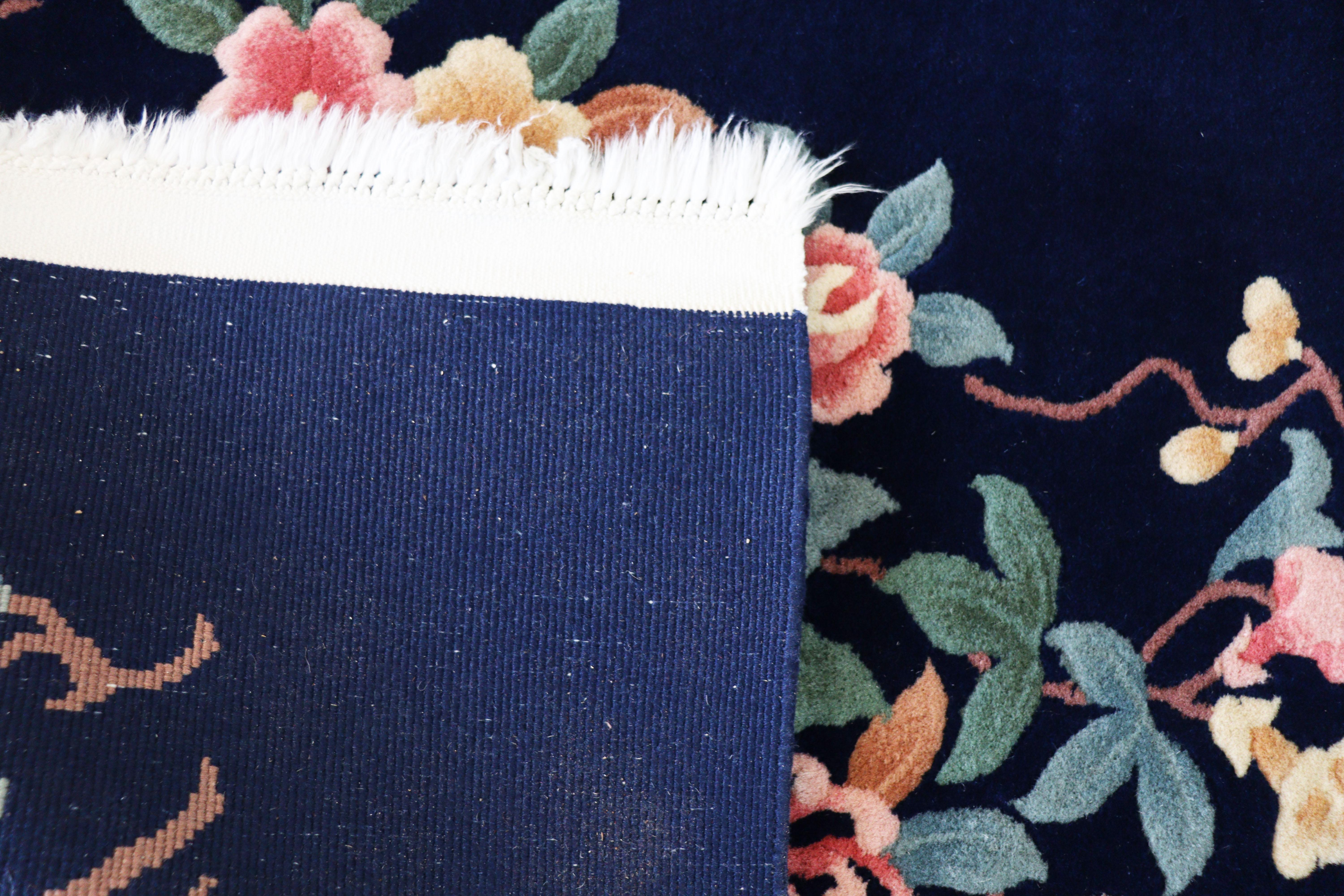 Vintage Art Deco Chinesischer Teppich, Perfekt Blau (Handgeknüpft) im Angebot