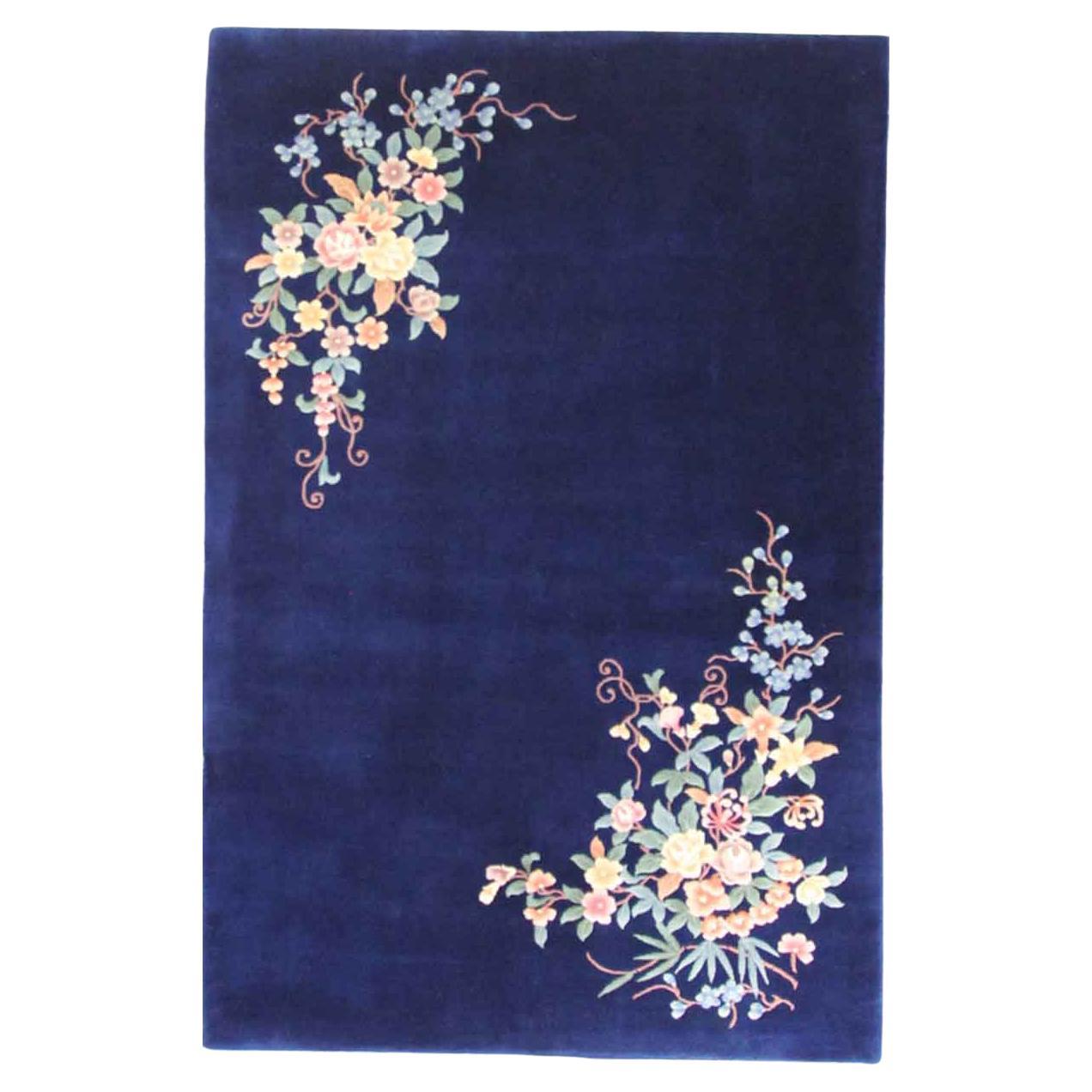 Vintage Art Deco Chinesischer Teppich, Perfekt Blau im Angebot