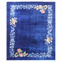 Vintage Art Deco Chinese Carpet, Perfect Blue