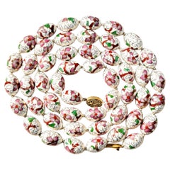 Vintage Art Deco Chinese Hand-Painted Floral Porcelain Necklace, 1930s, 41"