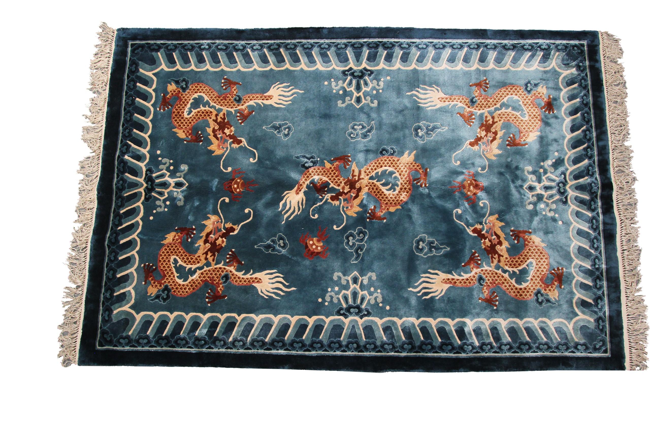 Chinesischer Vintage-Art-Déco-Teppich, antik, Seide, Chinesischer Wandteppich, lila Drache im Angebot 2