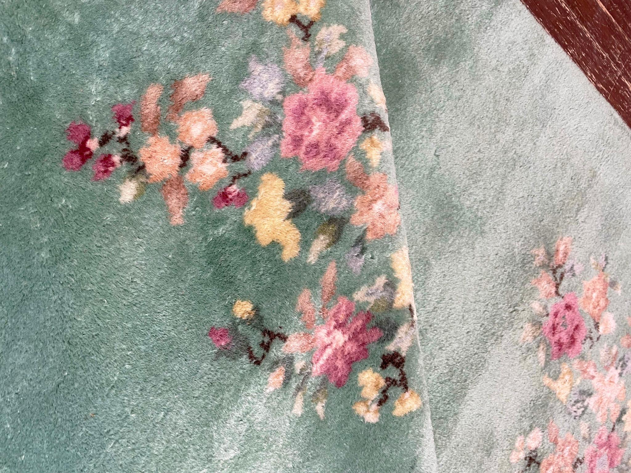 20th Century Vintage Art Deco Chinese Rug, Green For Sale