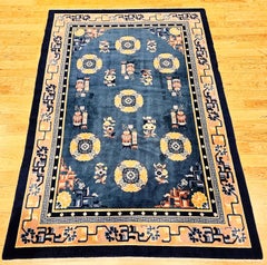Vintage Art Deco Chinese Area Rug, Wool Pile, Floral Design