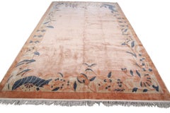 Vintage Art Deco Chinese Rug Natural Silk Neutral Pattern Handmade Rug Size 8x11