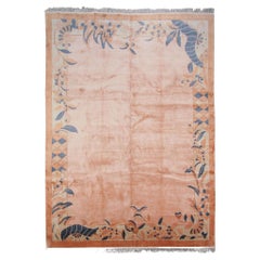 Vintage Art Deco Chinese Rug Natural Silk Neutral Pattern Handmade Rug Size 8x11