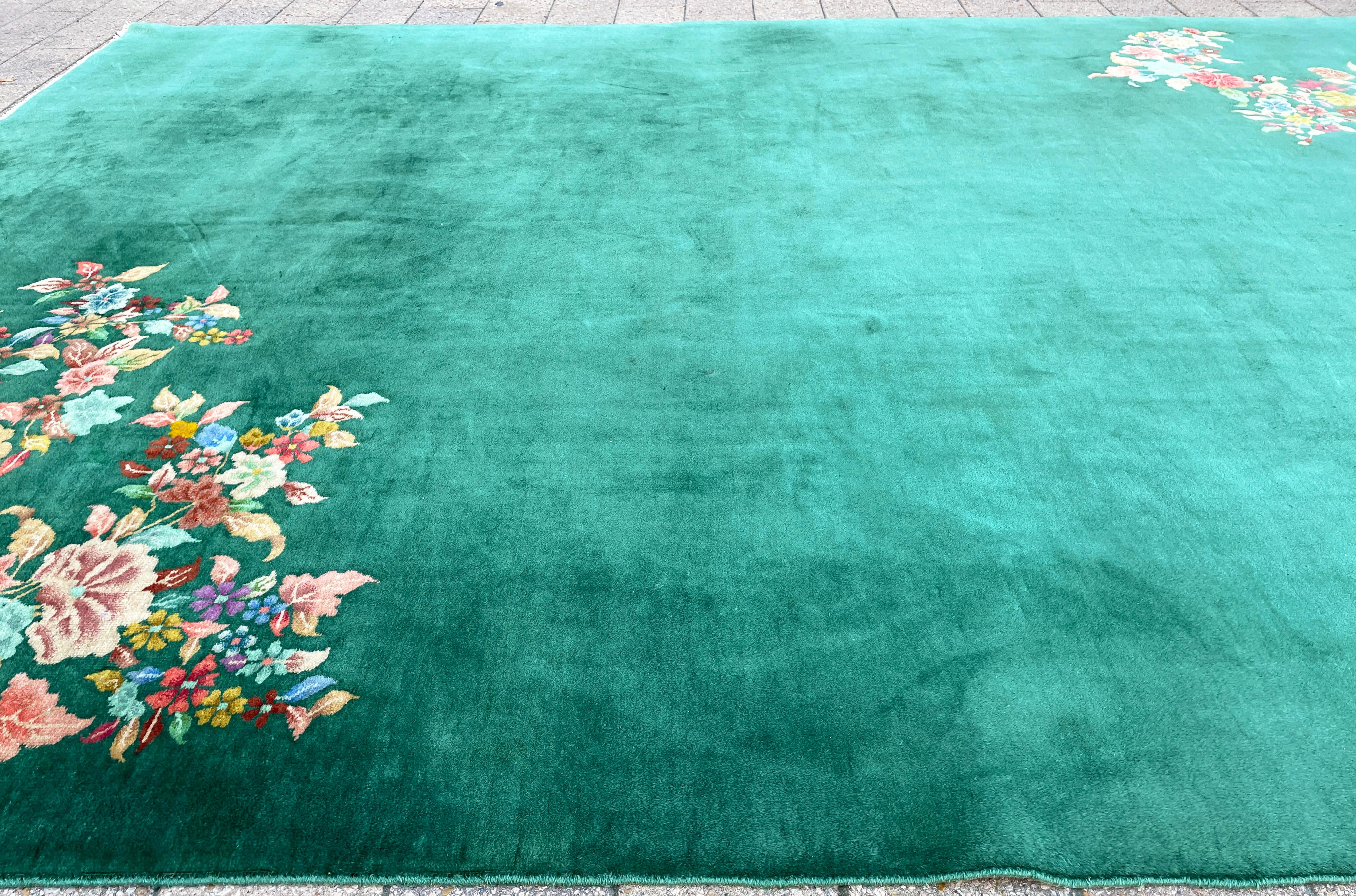 Wool  Vintage Art Deco Chinese Wedding Rug: A Tapestry of Elegance and Tradition