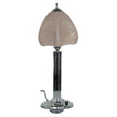 Vintage Art Deco Chromed Metal and Glass Table Lamp