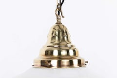 Vintage Art Deco Church Opaline Glass Pendant Lamp Brass Gallery, C.1930
