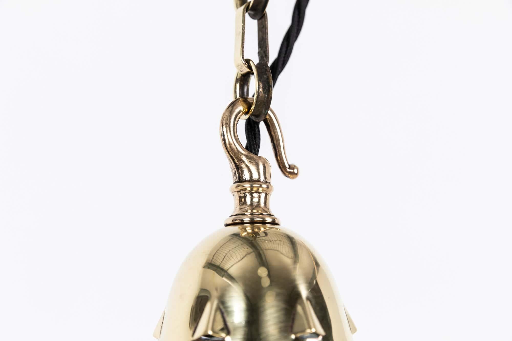 English Vintage Art Deco Church Opaline Glass Pendant Lamp Brass Gallery, C.1930 For Sale