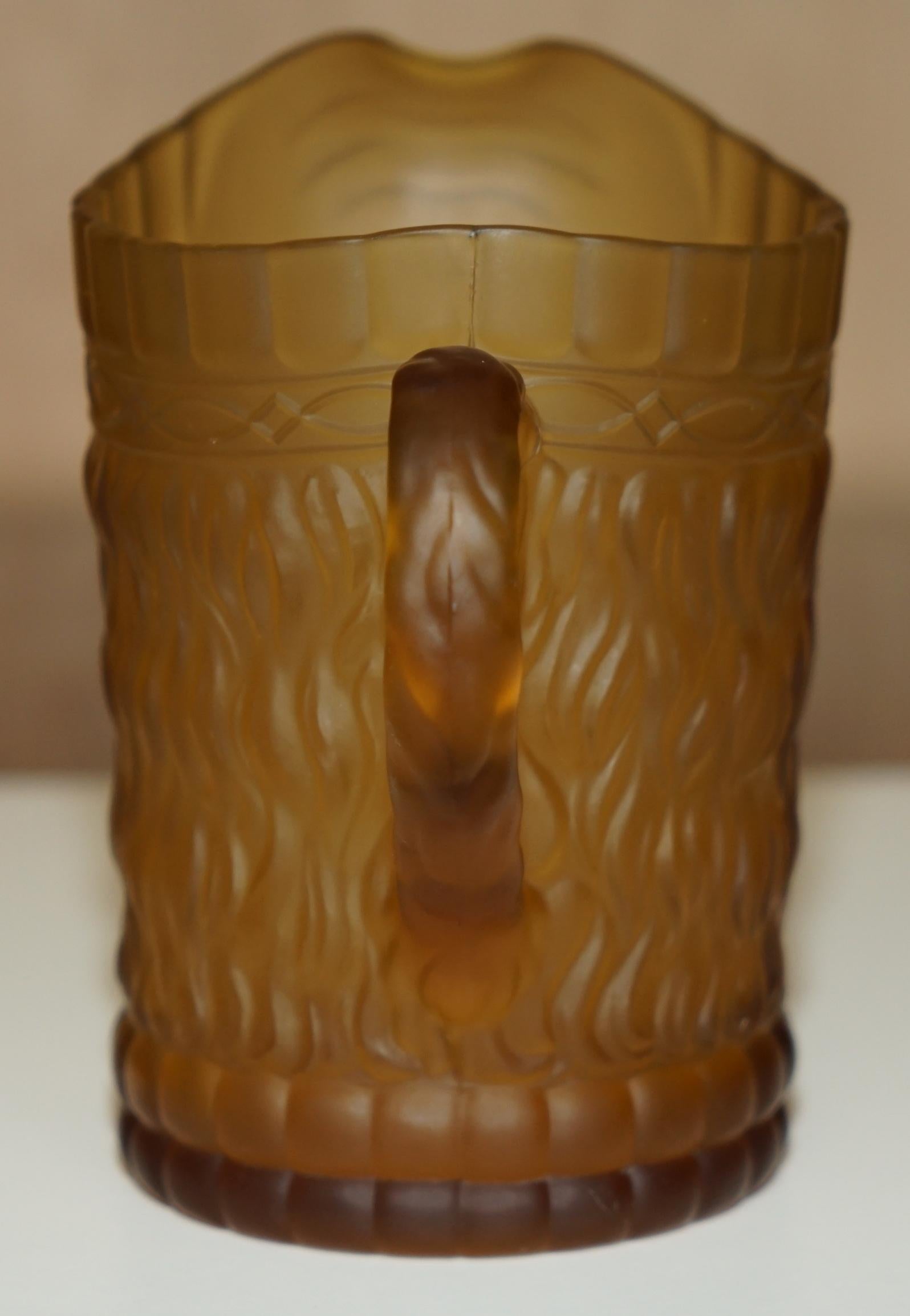 Asian VINTAGE ART DECO CIRCA 1920'S AMBER FACE GLASS CUP SET WITH LARGE PiTCHER JUG For Sale