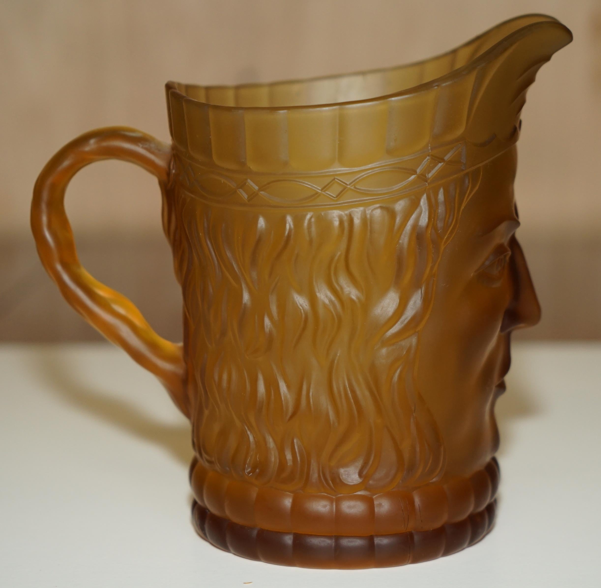 Hand-Crafted VINTAGE ART DECO CIRCA 1920'S AMBER FACE GLASS CUP SET WITH LARGE PiTCHER JUG For Sale