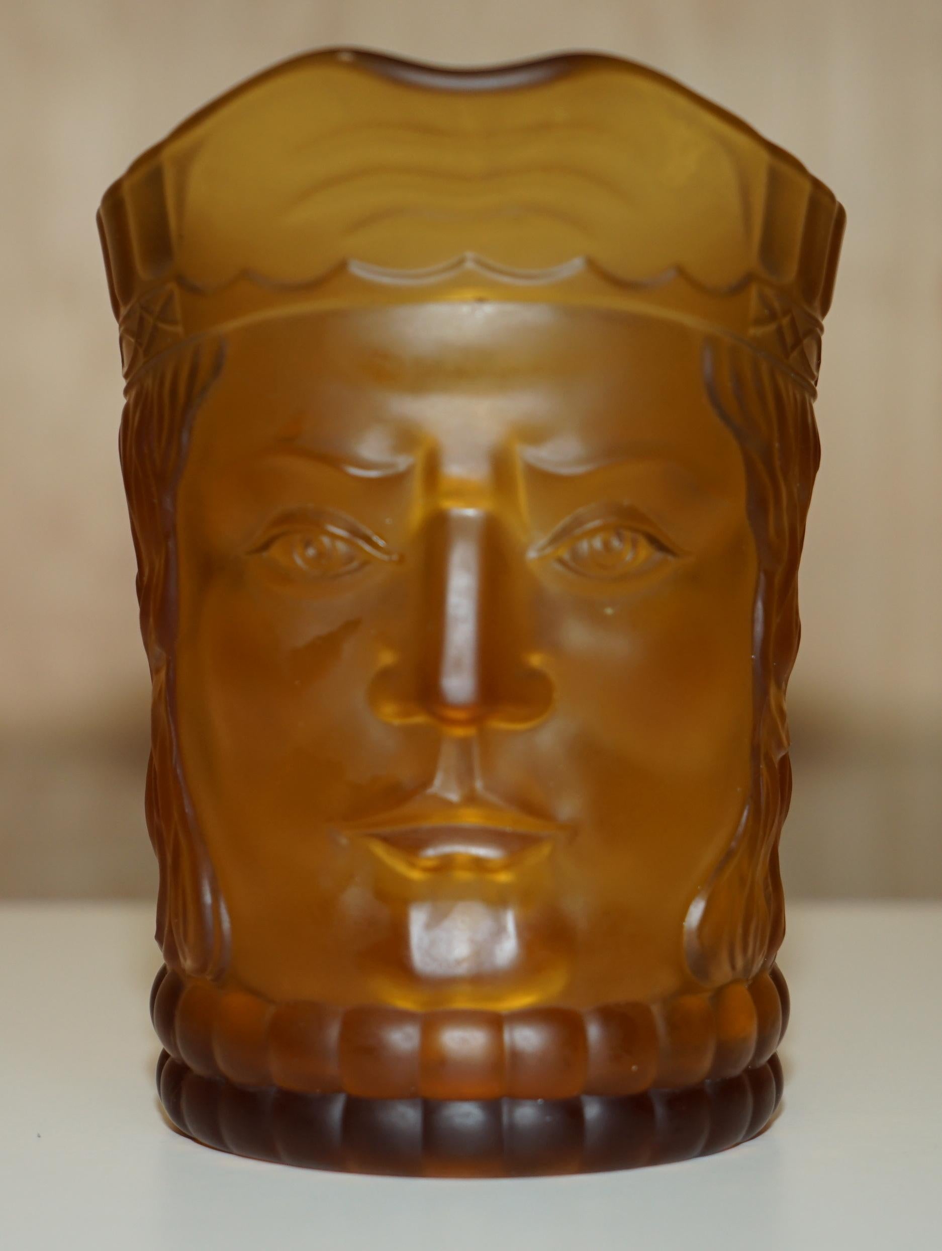 VINTAGE ART DECO CIRCA 1920's AMBER FACE GLASS CUP SUITE WITH LARGE PITCHER JUG 3