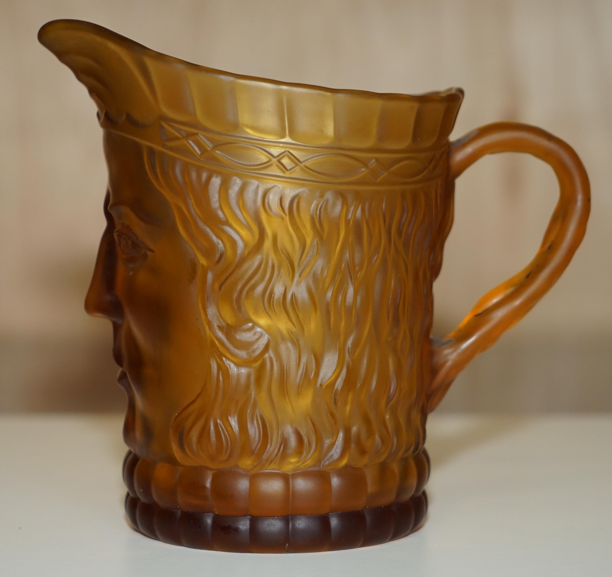 VINTAGE ART DECO CIRCA 1920's AMBER FACE GLASS CUP SUITE WITH LARGE PITCHER JUG For Sale 6