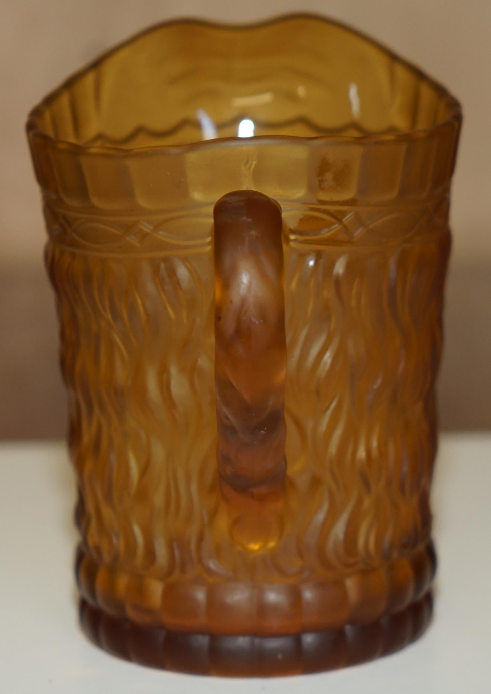 VINTAGE ART DECO CIRCA 1920's AMBER FACE GLASS CUP SUITE WITH LARGE PITCHER JUG For Sale 9