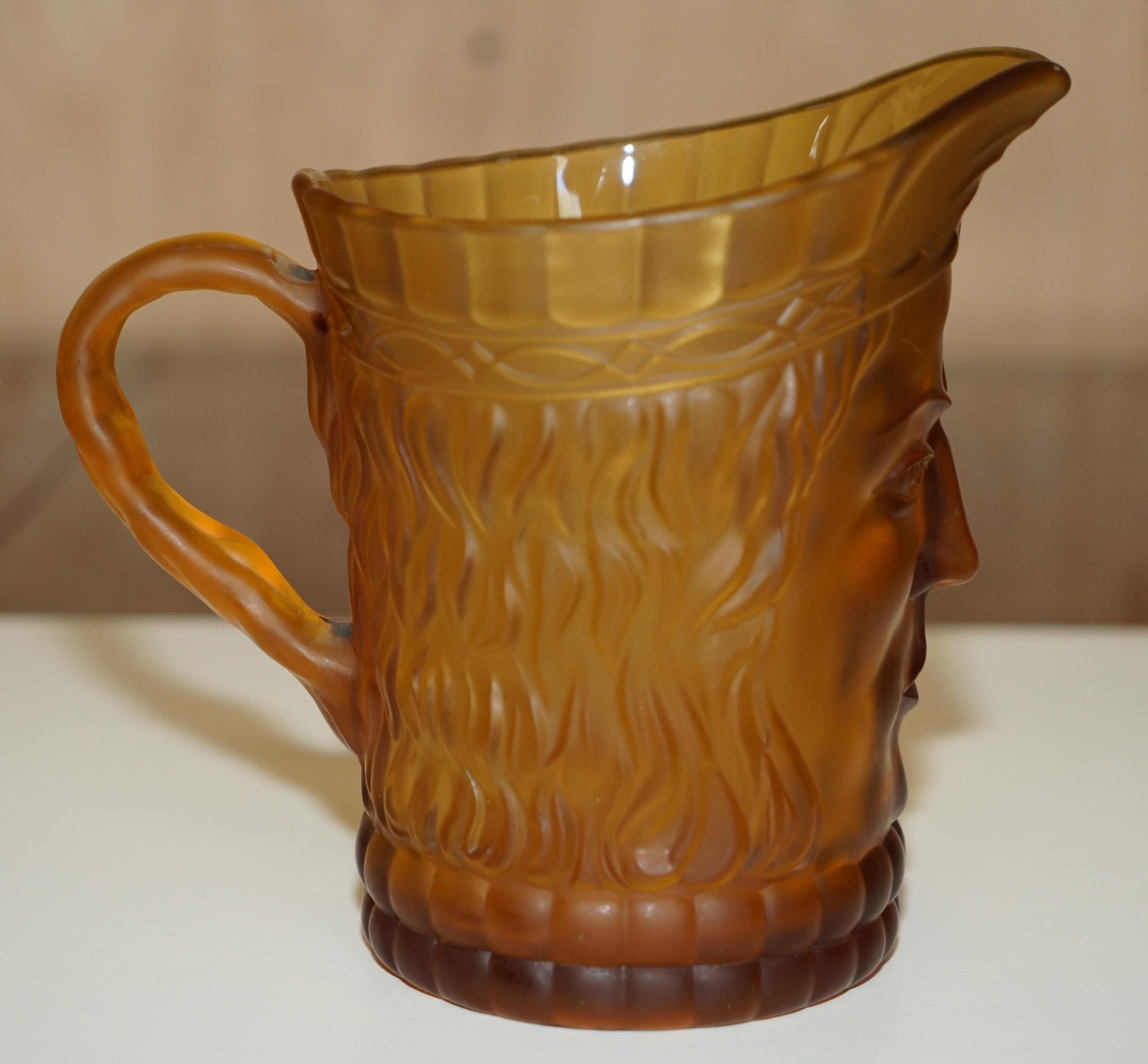 VINTAGE ART DECO CIRCA 1920's AMBER FACE GLASS CUP SUITE WITH LARGE PITCHER JUG For Sale 10