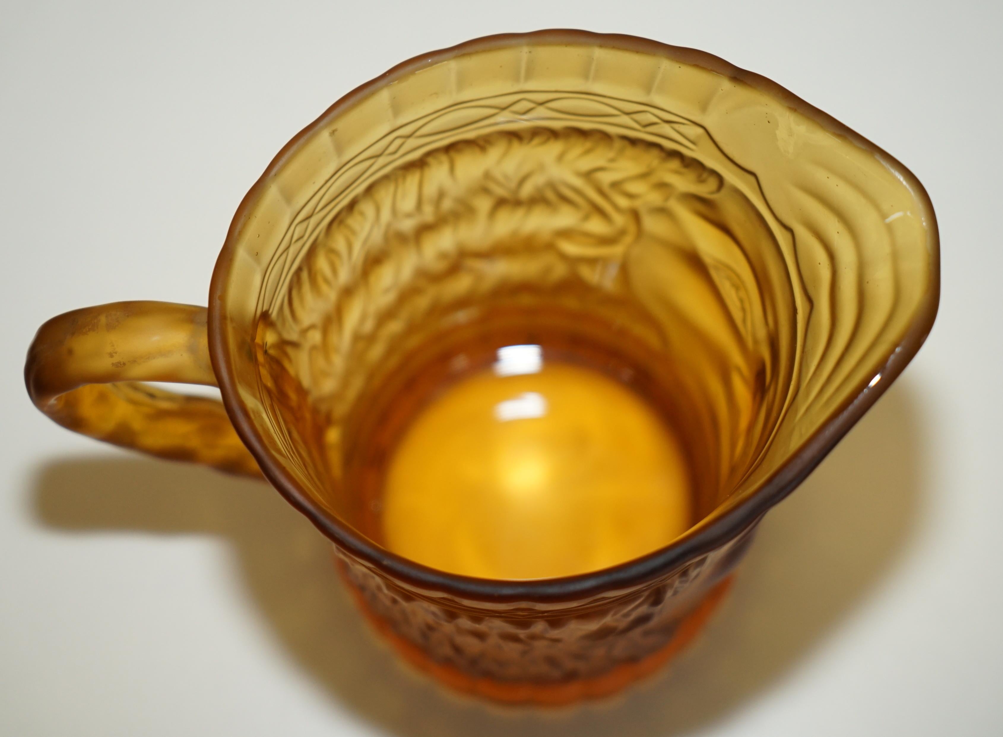 VINTAGE ART DECO CIRCA 1920's AMBER FACE GLASS CUP SUITE WITH LARGE PITCHER JUG For Sale 11